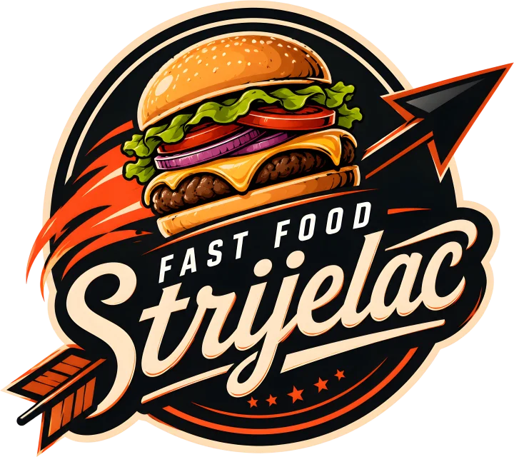 Logo von Fast Food Strijelac mit Burger und Pfeil