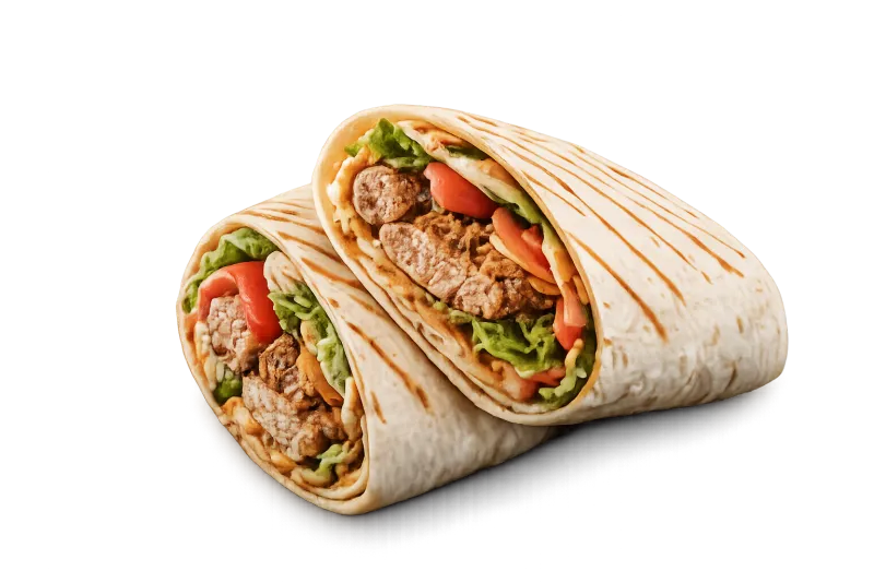 Chicken and vegetable tortilla cut in half